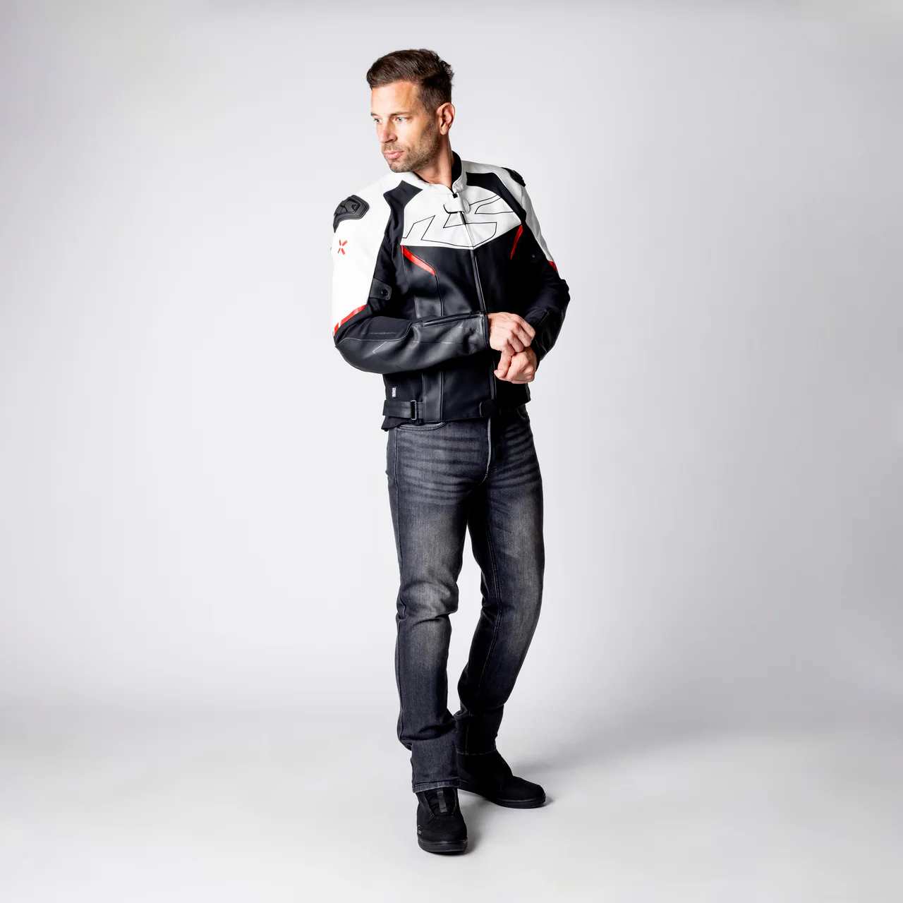 Ace 1.0 Lederjacke - schwarz-weiss-rot - Image 4